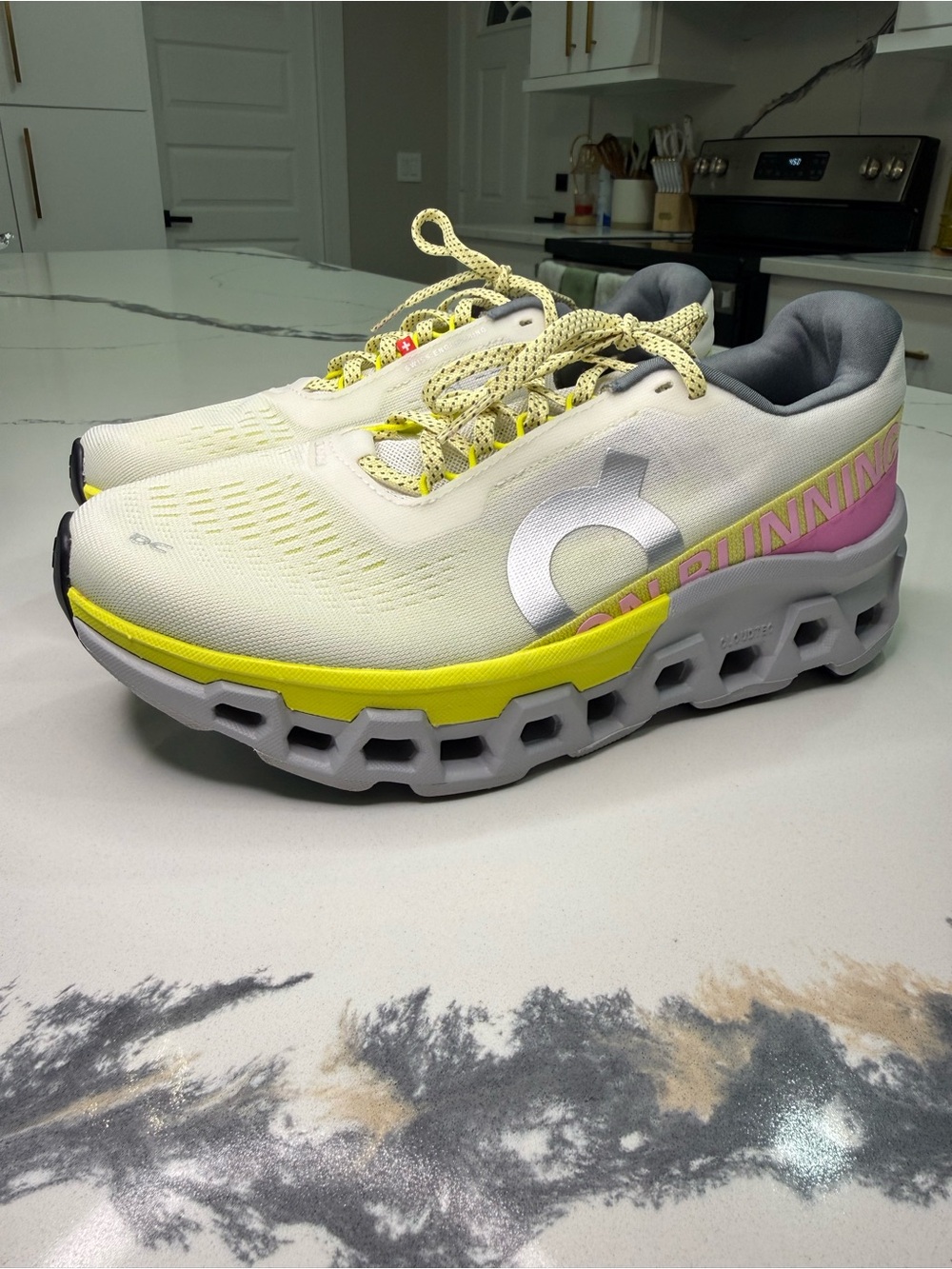 On Cloudmonster 2 Women's Running Shoes Ivory Lime Pink 3WF30793072 Size 9.5